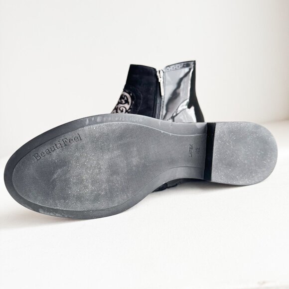 BeautyFeel Black Patent Leather Unique Pull on Booties 42 - Picture 5 of 5